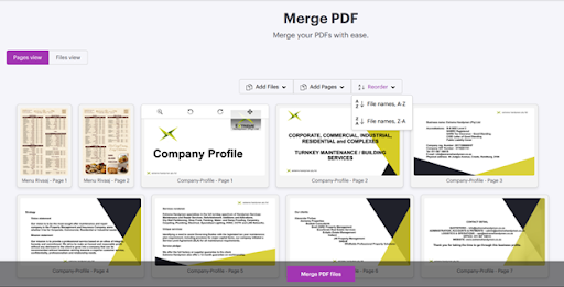reorder merge pdf file